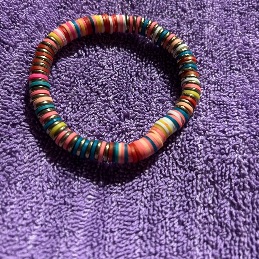 Colorful Multistrand Disc Bead Stretch Bracelet - Pink Blue Yellow